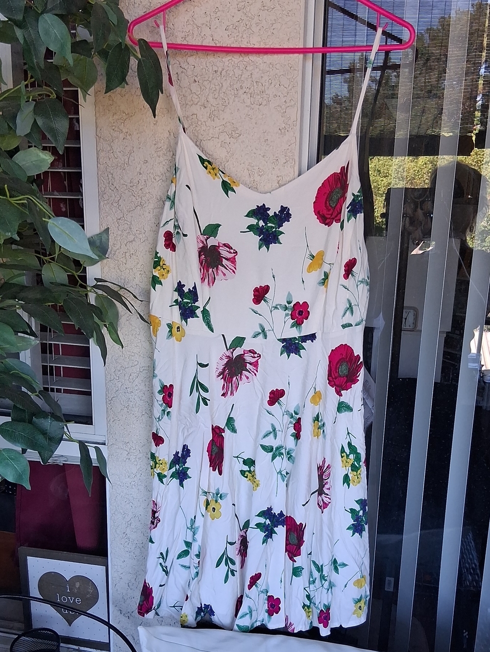 Old Navy White Midi Dress with Red, Yellow & Green Floral Print